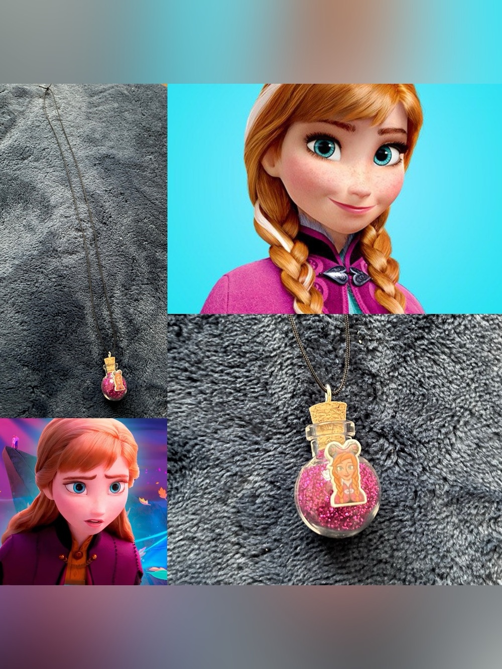Disney Frozen Anna Inspired Glass Potion Fairy Bottle Necklace w/ Pendant